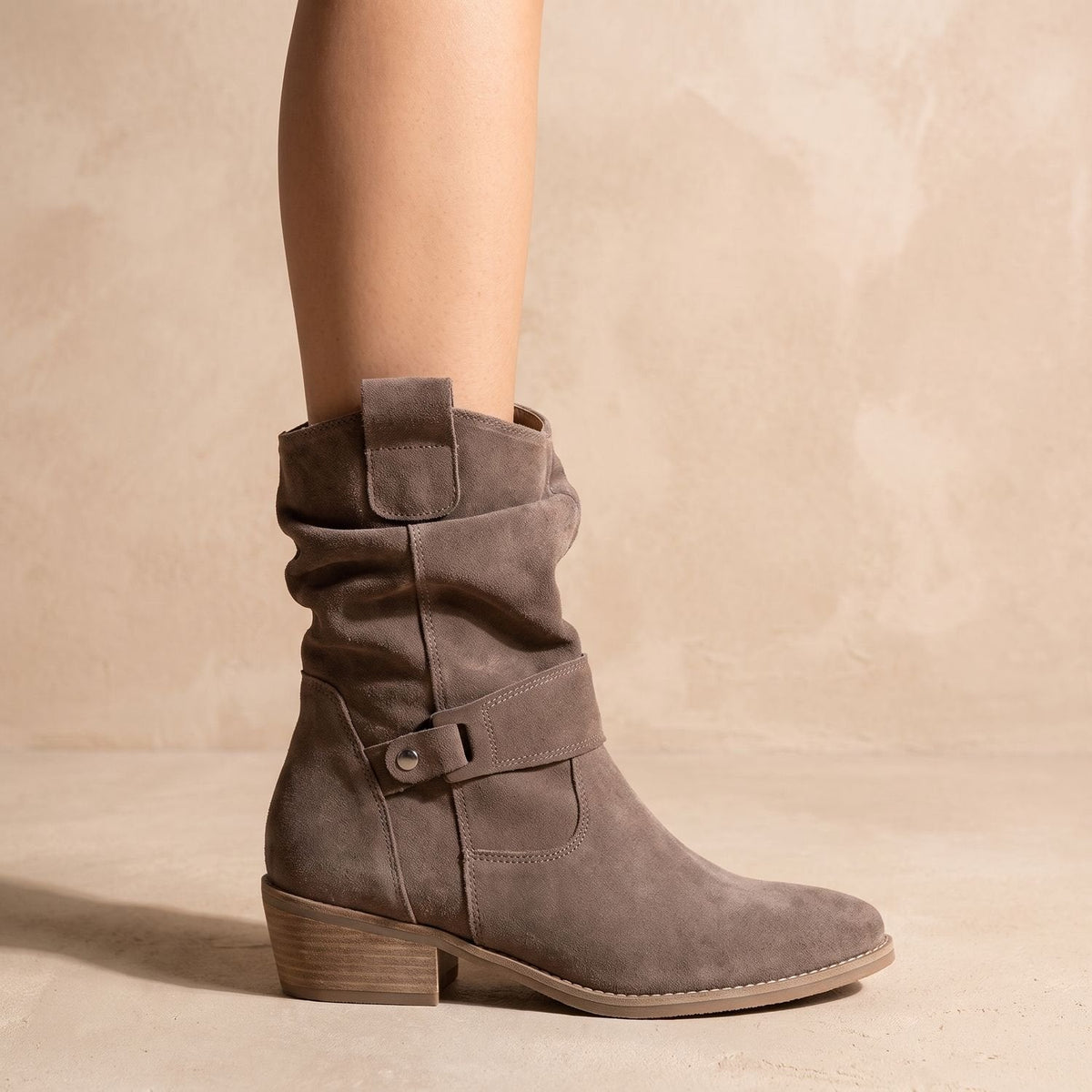 Camila | Women's Slouch Suede Block-Heel Ankle Boots Side Zip