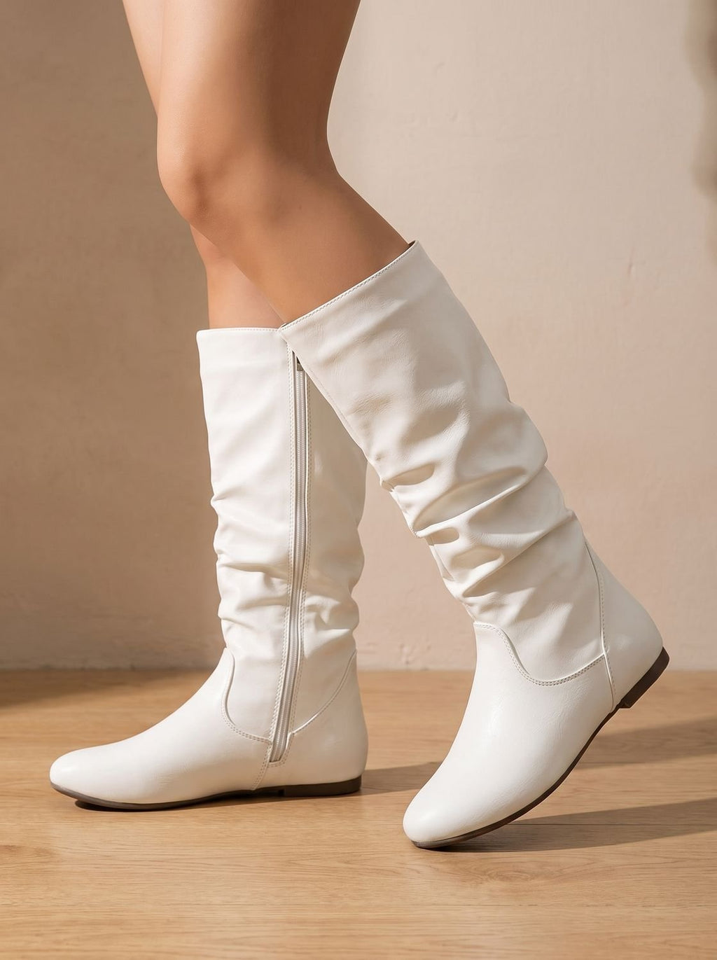 Harper | Women's Slouchy Flat Knee High Boots Round Toe Side Zip