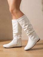 Harper | Women's Slouchy Flat Knee High Boots Round Toe Side Zip