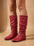 Harper | Women's Slouchy Flat Knee High Boots Round Toe Side Zip
