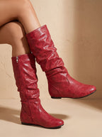 Harper | Women's Slouchy Flat Knee High Boots Round Toe Side Zip