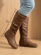 Harper | Women's Slouchy Flat Knee High Boots Round Toe Side Zip