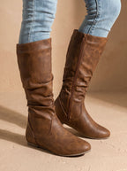 Harper | Women's Slouchy Flat Knee High Boots Round Toe Side Zip