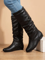Harper | Women's Slouchy Flat Knee High Boots Round Toe Side Zip