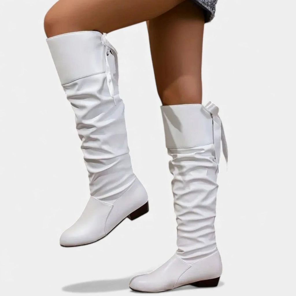 Layla | Women's Slouchy Mid-Calf Boots Low Block Heel Bow-Tie Detail