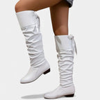 Layla | Women's Slouchy Mid-Calf Boots Low Block Heel Bow-Tie Detail
