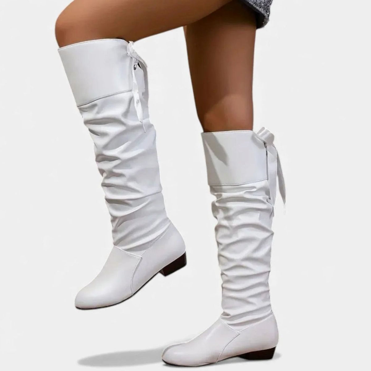 Layla | Women's Slouchy Mid-Calf Boots Low Block Heel Bow-Tie Detail