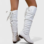 Layla | Women's Slouchy Mid-Calf Boots Low Block Heel Bow-Tie Detail