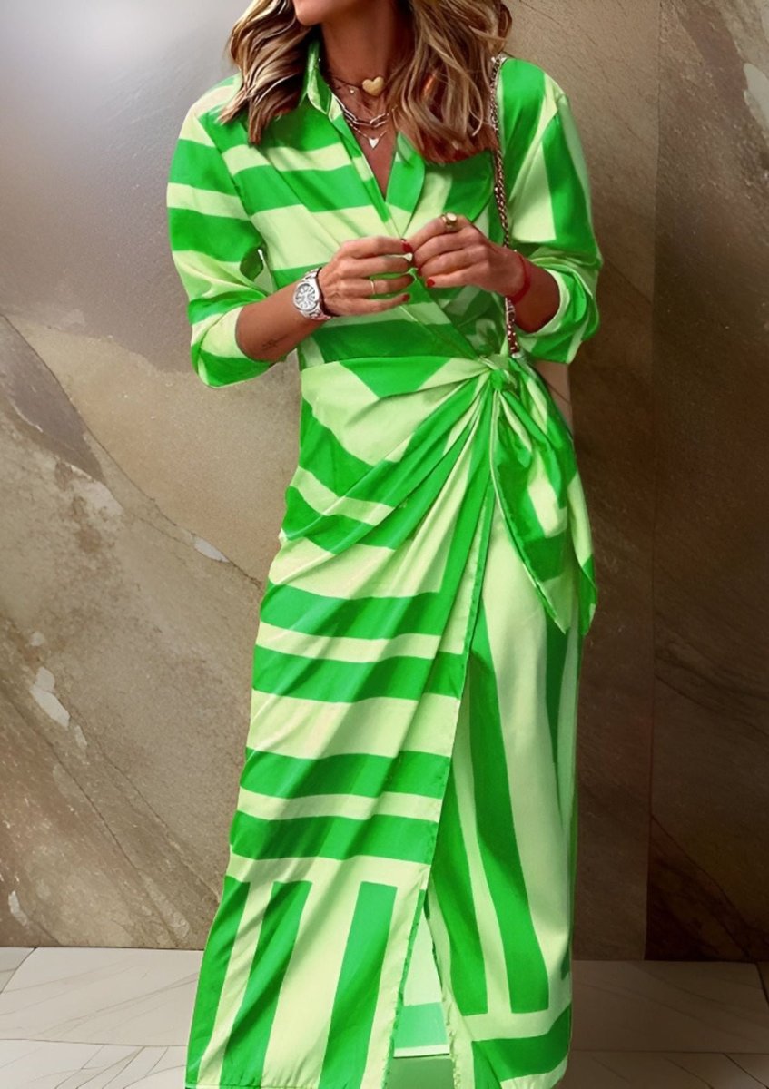 Olivia | Women's Striped Wrap Maxi Long Sleeve Dress