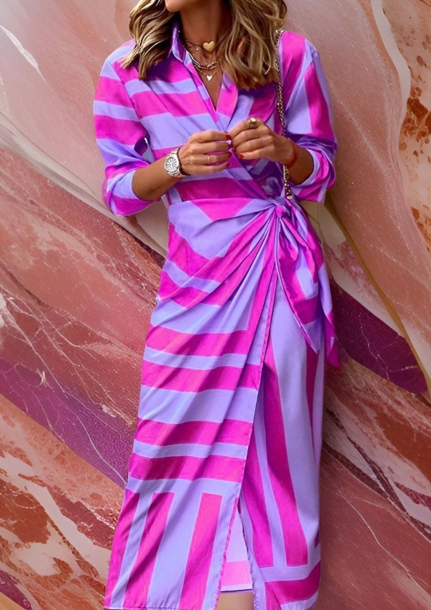 Olivia | Women's Striped Wrap Maxi Long Sleeve Dress