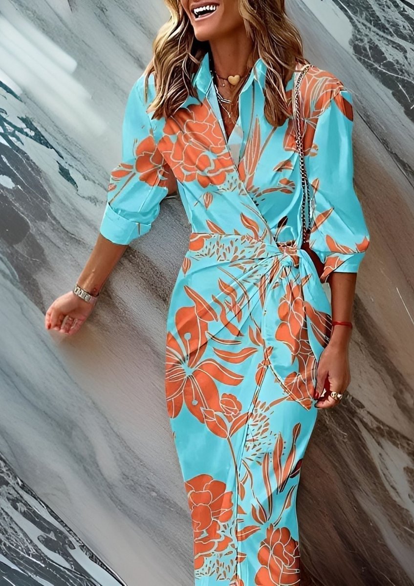 Olivia | Women's Striped Wrap Maxi Long Sleeve Dress