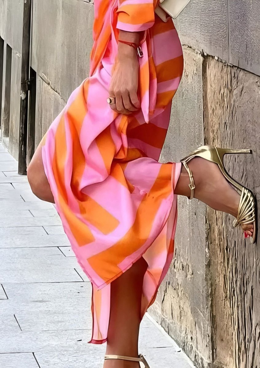 Olivia | Women's Striped Wrap Maxi Long Sleeve Dress