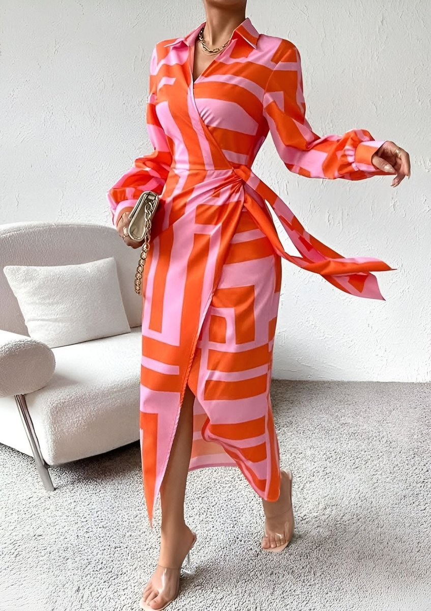 Olivia | Women's Striped Wrap Maxi Long Sleeve Dress