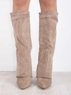 Amelia | Women's Suede Fold-Over Knee-High Boots Gold Clasp