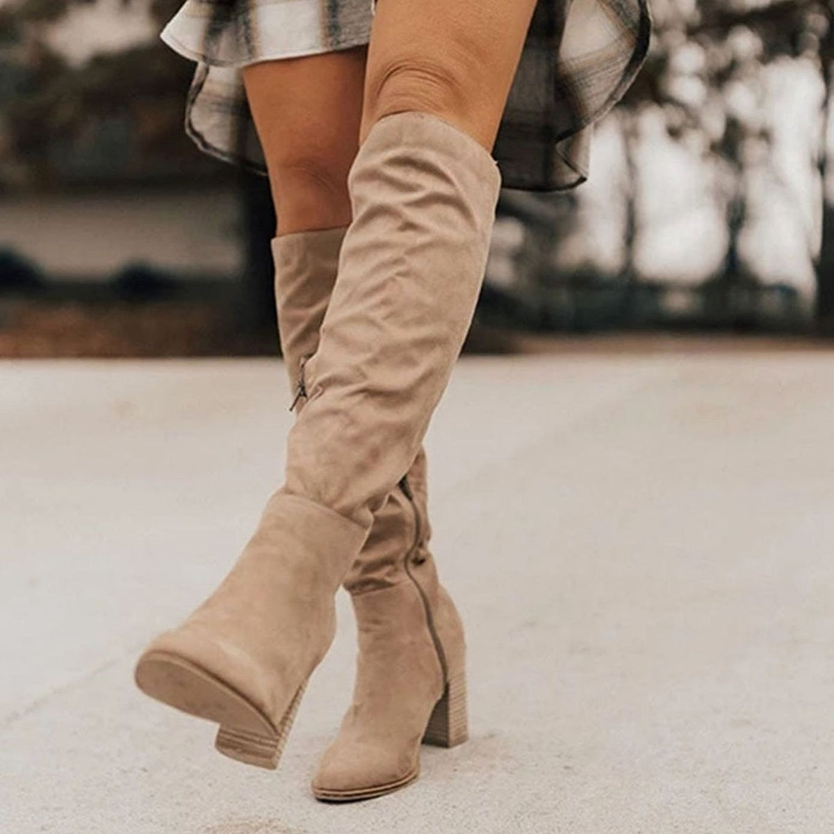Luna | Women's Suede Knee-High Boots Block Heel Slouchy