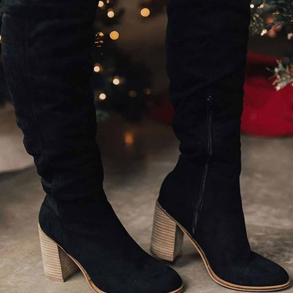 Luna | Women's Suede Knee-High Boots Block Heel Slouchy