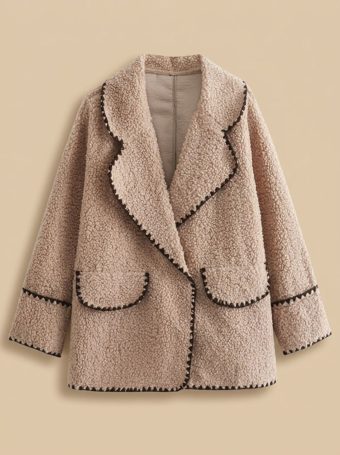 Madison | Women's Teddy Fleece Faux Fur Coat Lapel Trim Detail
