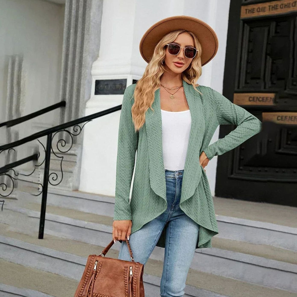 Isabella | Women's Textured Open-Front Long-Sleeve Cardigan