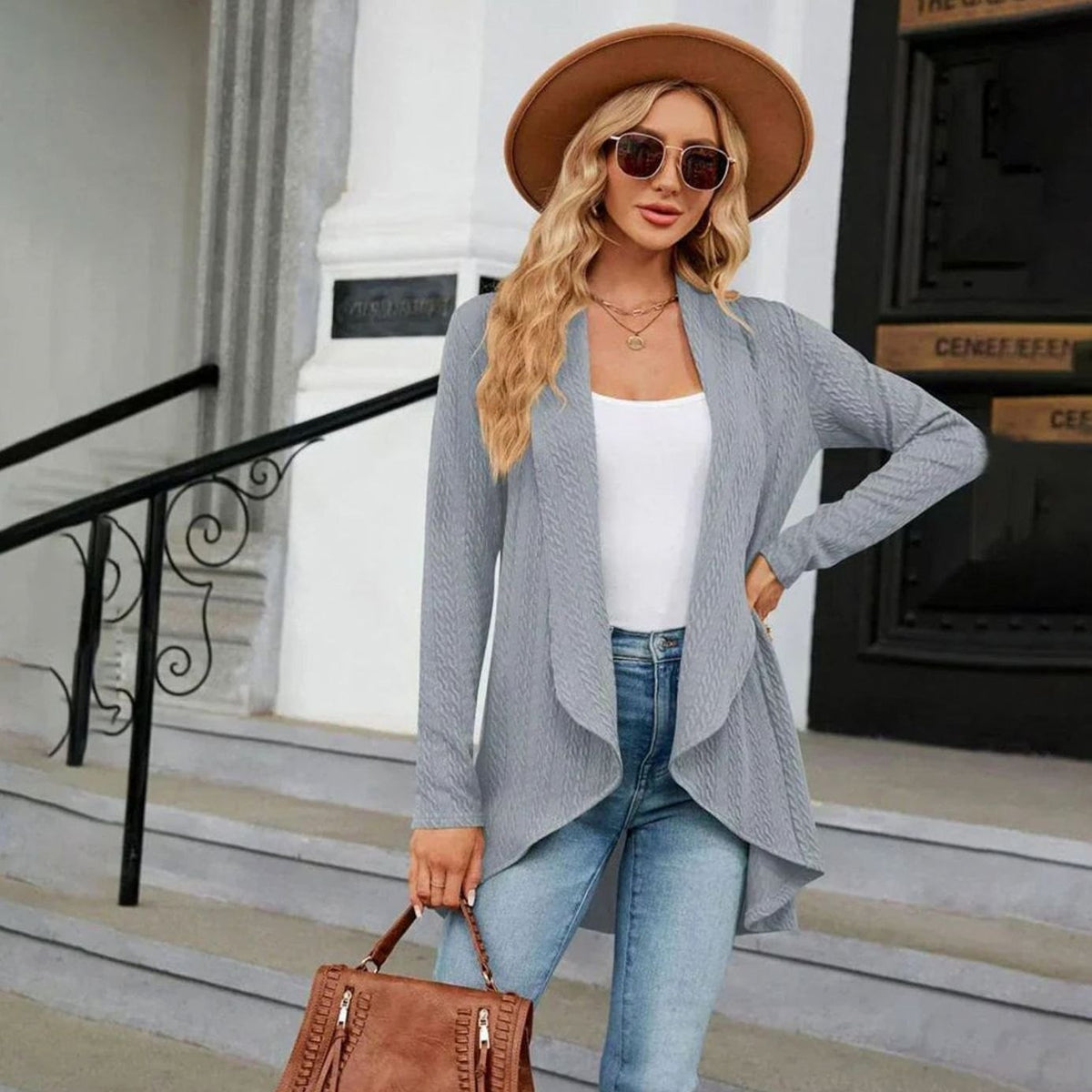 Isabella | Women's Textured Open-Front Long-Sleeve Cardigan