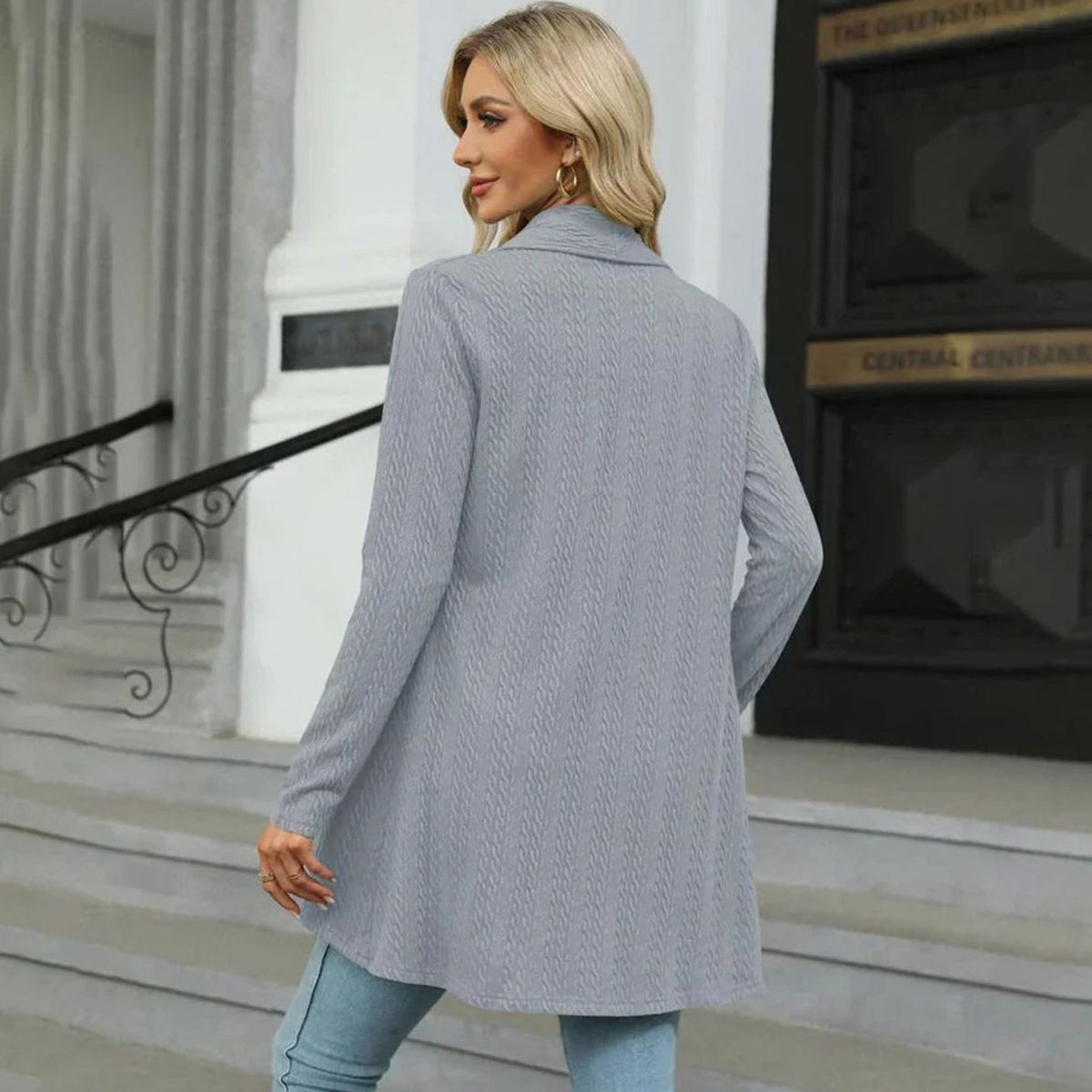 Isabella | Women's Textured Open-Front Long-Sleeve Cardigan