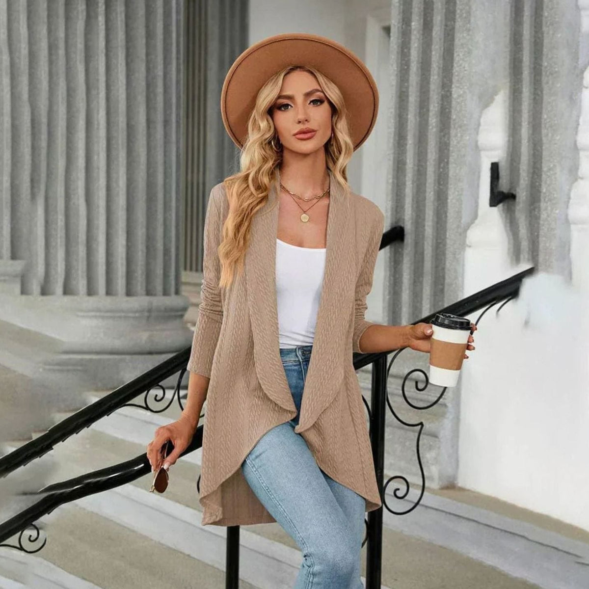 Isabella | Women's Textured Open-Front Long-Sleeve Cardigan