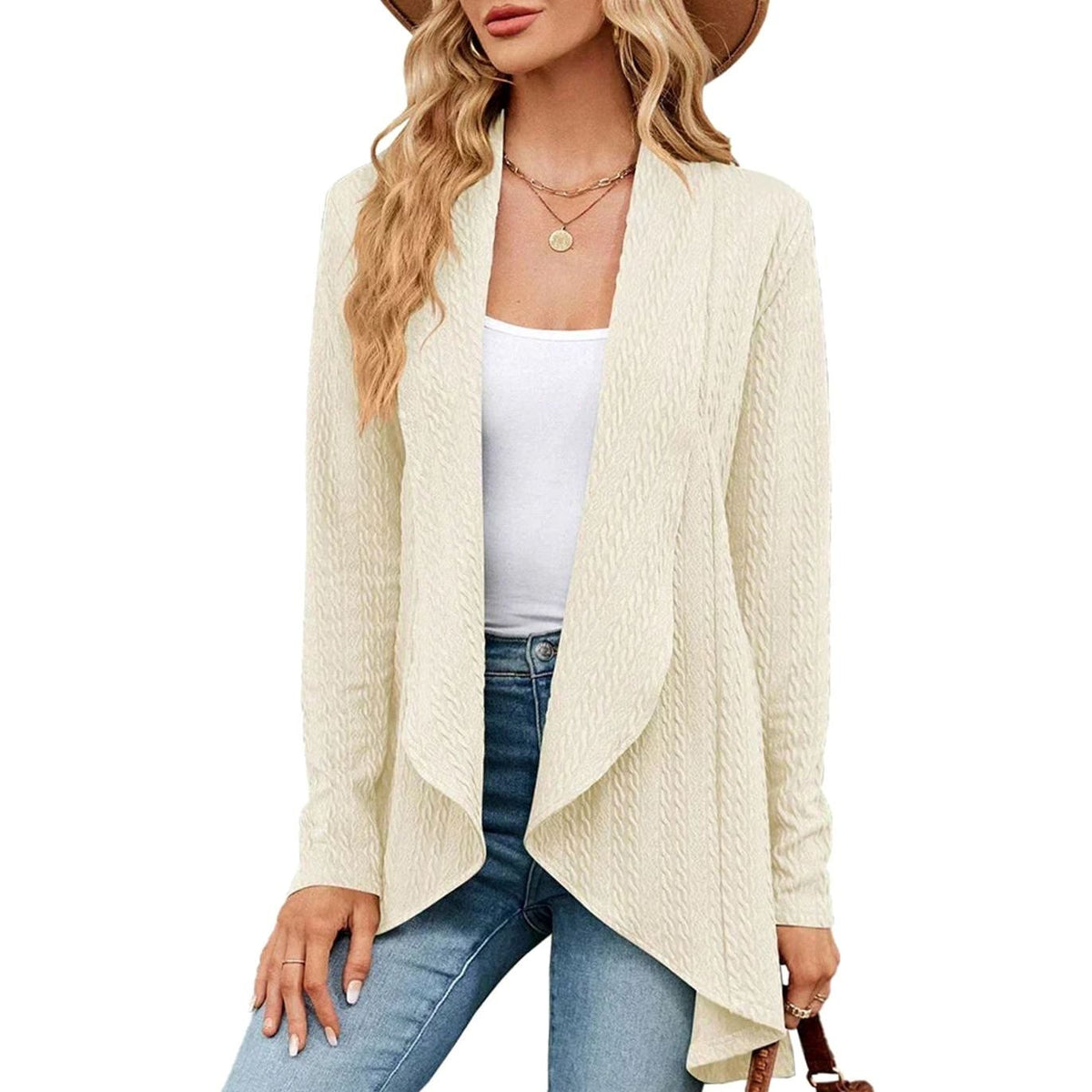 Isabella | Women's Textured Open-Front Long-Sleeve Cardigan