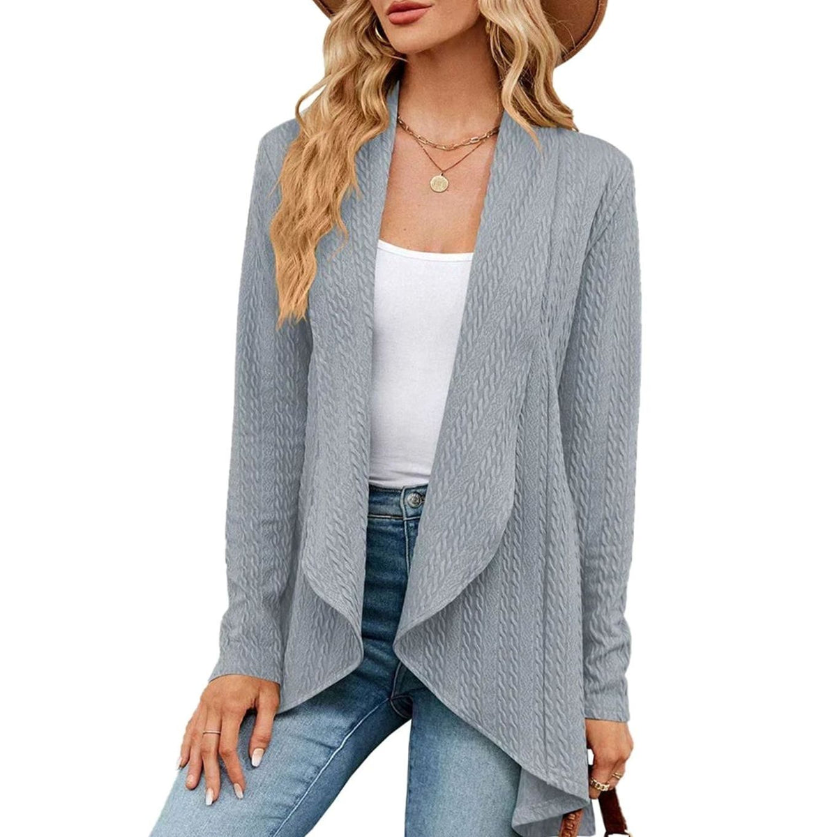 Isabella | Women's Textured Open-Front Long-Sleeve Cardigan