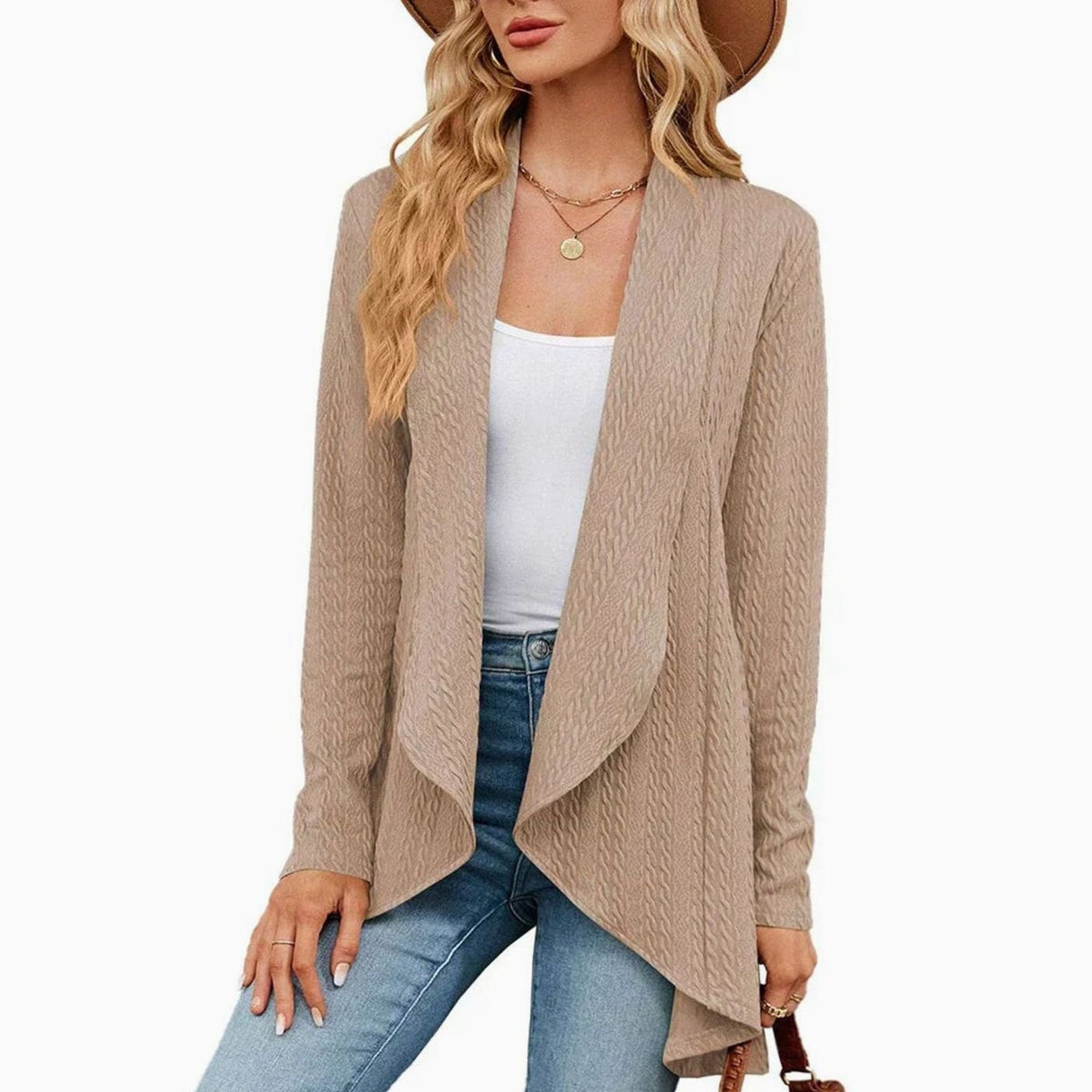 Isabella | Women's Textured Open-Front Long-Sleeve Cardigan