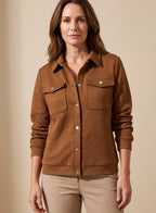 Layla | Women's Textured Zip-Up Long-Sleeve Bomber Jacket Chest Pockets