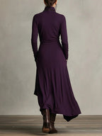Scarlett | Women's Turtleneck Asymmetric Hem Draped Long Sleeve Dress