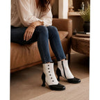 Aria | Women's Two-Tone Vintage Buttoned Spool-Heel Ankle Boots