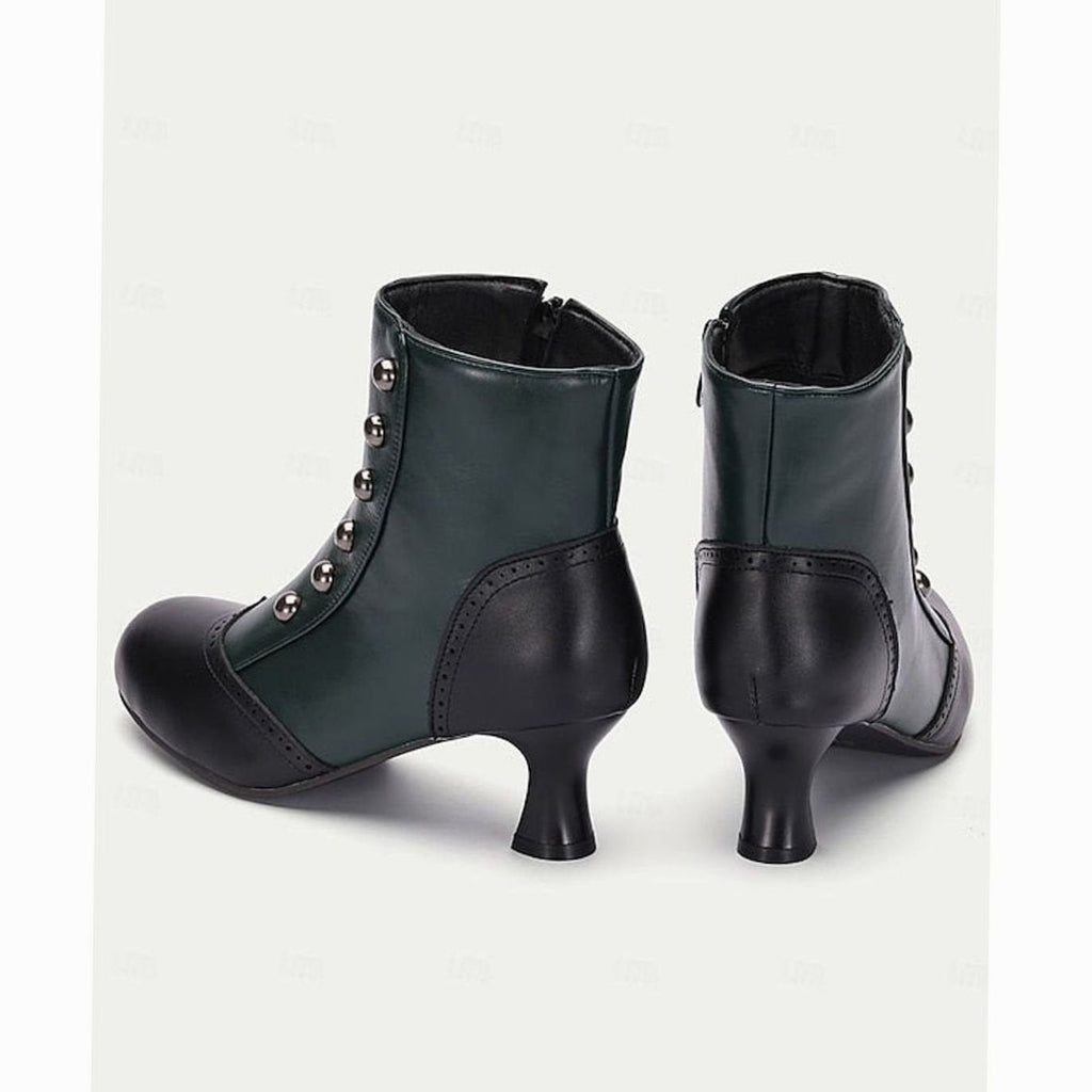 Aria | Women's Two-Tone Vintage Buttoned Spool-Heel Ankle Boots