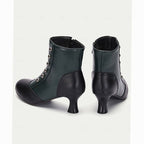Aria | Women's Two-Tone Vintage Buttoned Spool-Heel Ankle Boots