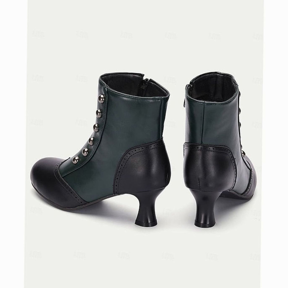 Aria | Women's Two-Tone Vintage Buttoned Spool-Heel Ankle Boots