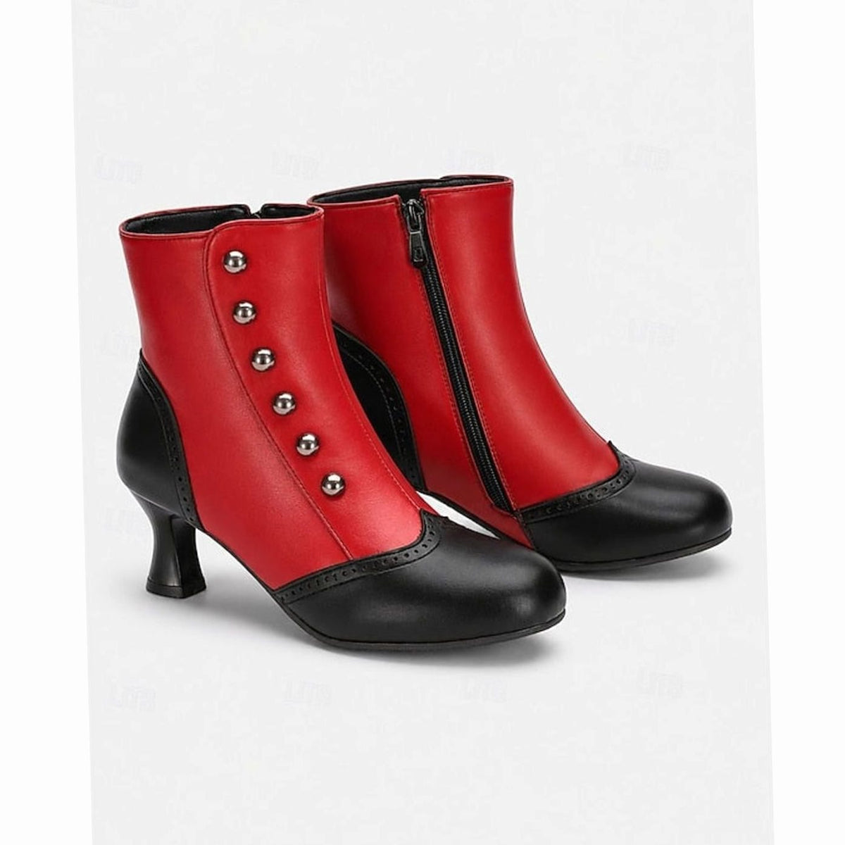 Aria | Women's Two-Tone Vintage Buttoned Spool-Heel Ankle Boots