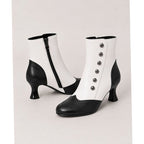 Aria | Women's Two-Tone Vintage Buttoned Spool-Heel Ankle Boots
