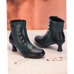 Aria | Women's Two-Tone Vintage Buttoned Spool-Heel Ankle Boots