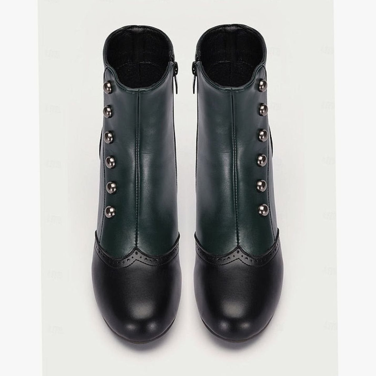 Aria | Women's Two-Tone Vintage Buttoned Spool-Heel Ankle Boots