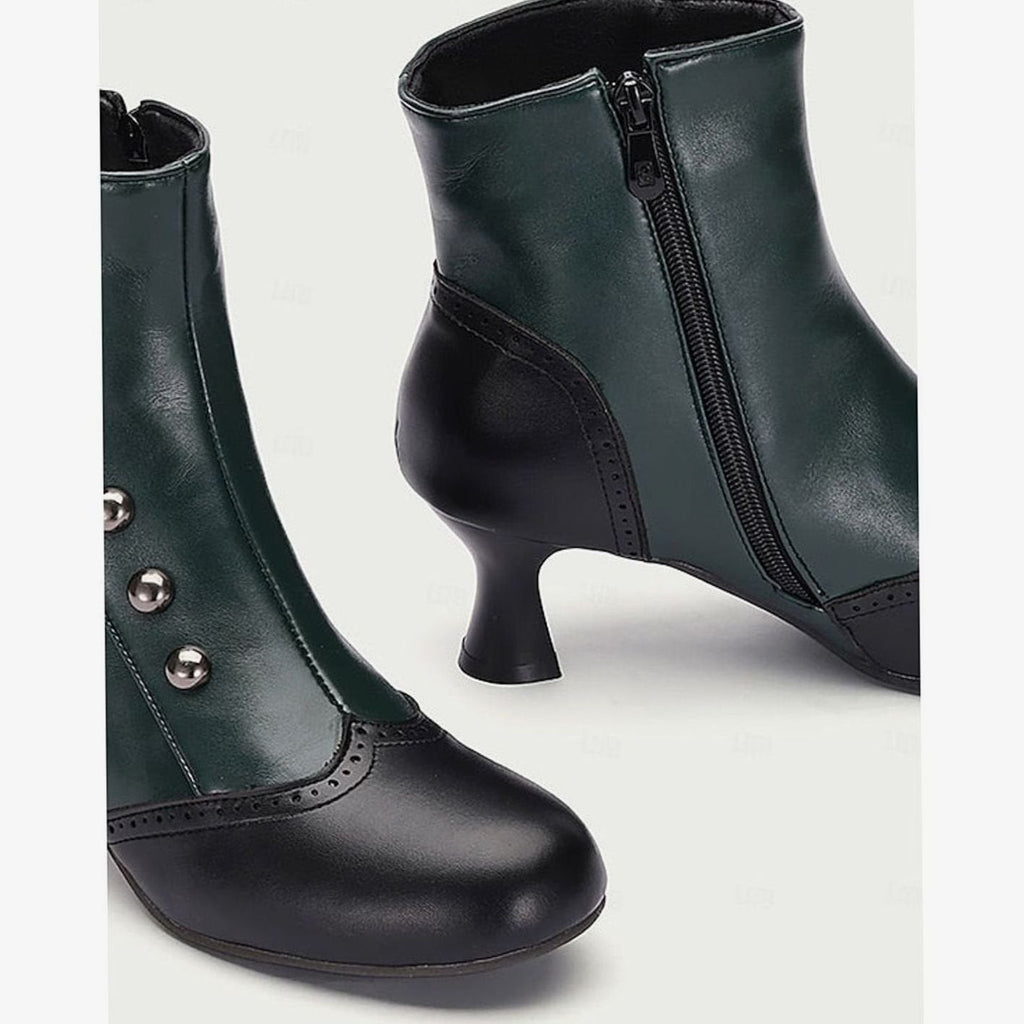 Aria | Women's Two-Tone Vintage Buttoned Spool-Heel Ankle Boots