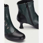 Aria | Women's Two-Tone Vintage Buttoned Spool-Heel Ankle Boots