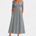 Penelope | Women's V-Neck Crossover Empire-Waist Midi Dress Pockets