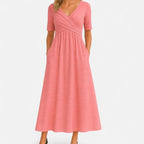Penelope | Women's V-Neck Crossover Empire-Waist Midi Dress Pockets