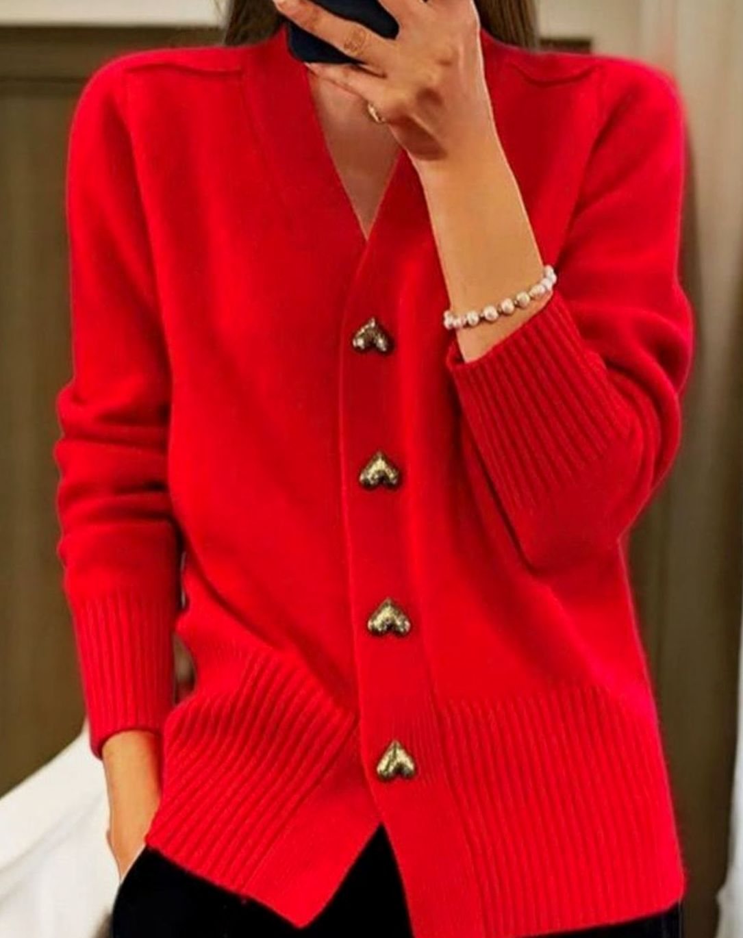 Evelyn | Women's V-Neck Heart-Button Knit Cardigan Sweater