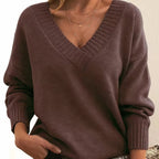 Grace | Women's V-Neck Long Sleeve Cashmere Blend Knit Sweater