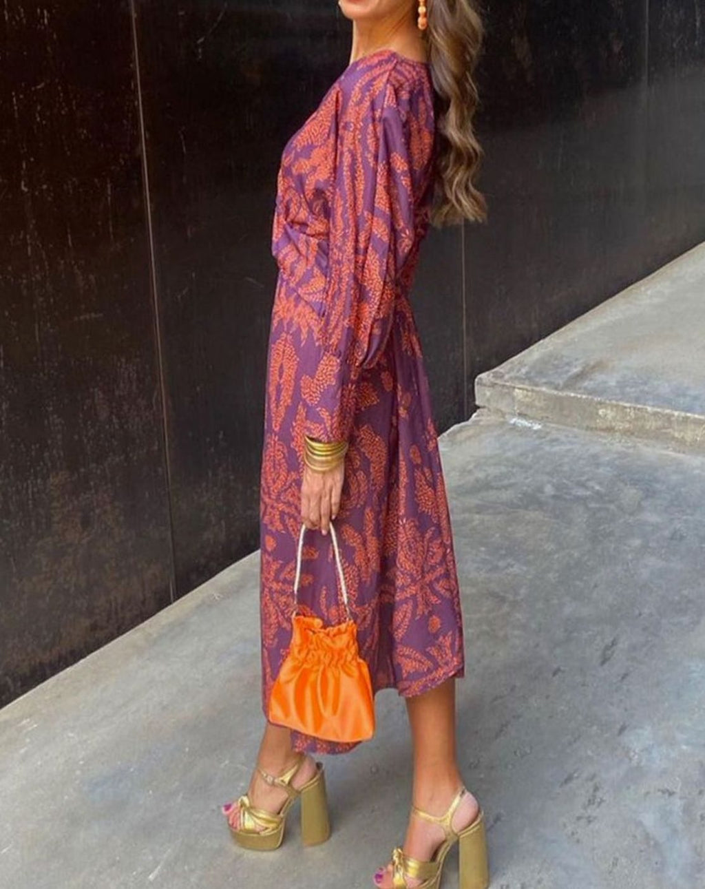 Mia | Women's V-Neck Long-Sleeve Twist-Front Printed Maxi Dress