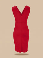 Victoria | Women's V-Neck Ruched Bodycon Midi Dress Side Slit