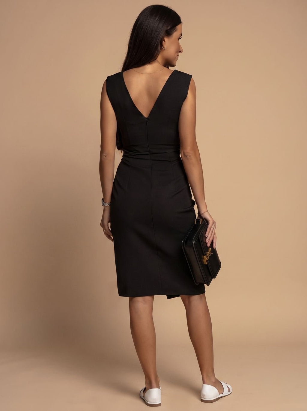 Victoria | Women's V-Neck Ruched Bodycon Midi Dress Side Slit