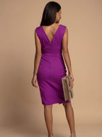 Victoria | Women's V-Neck Ruched Bodycon Midi Dress Side Slit