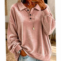 Layla | Women's Velvet Collared Button-Placket Relaxed Pullover Sweater