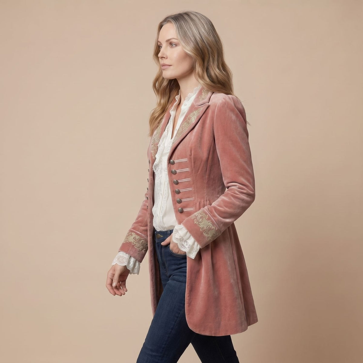 Penelope | Women's Velvet Embroidered Long Coat Vintage Tailored Jacket